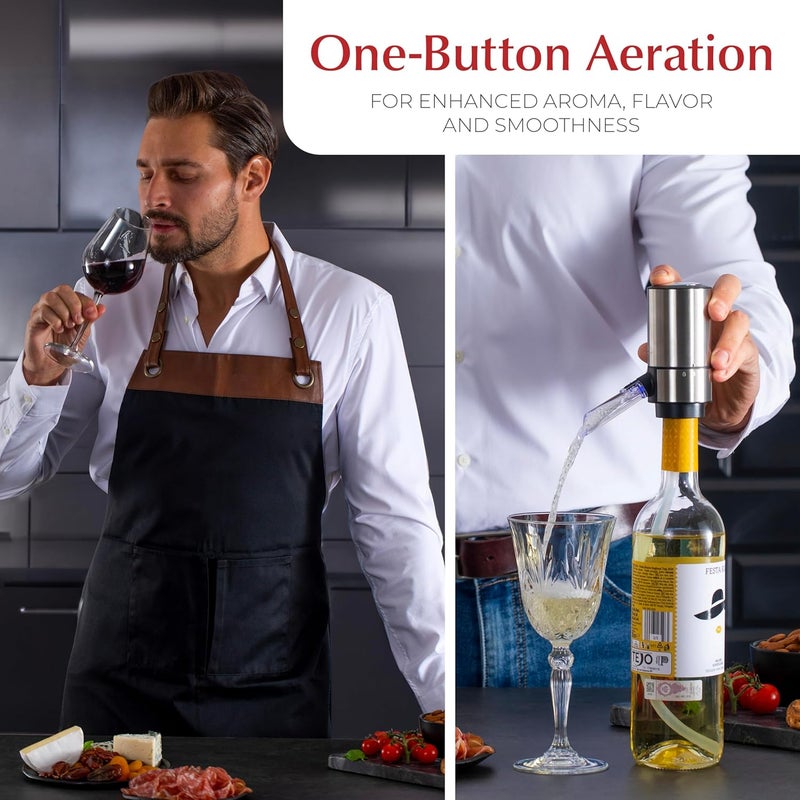 urban noon Rechargeable Electric Wine Opener Set with Aerator, Foil Cutter & Vacuum Stoppers – Automatic Wine Bottle Opener Kit with Portable Case – 7 Piece Wine Gift Set (Silver) - Image 5